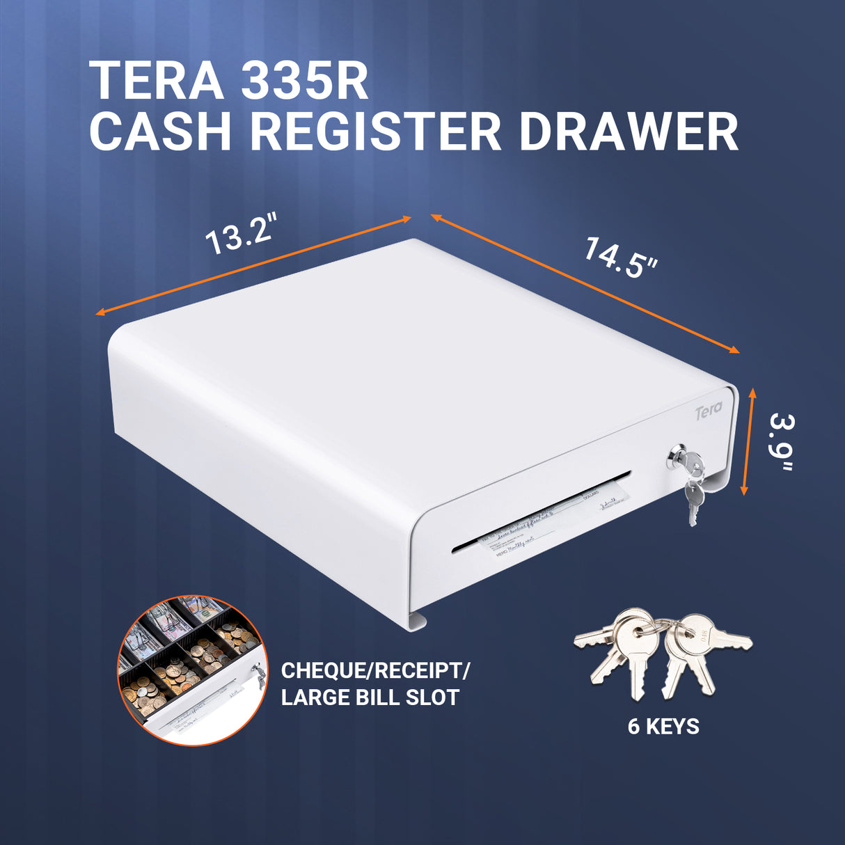 335R 13 inch 4 Bill 4 Coin Cash Drawer White