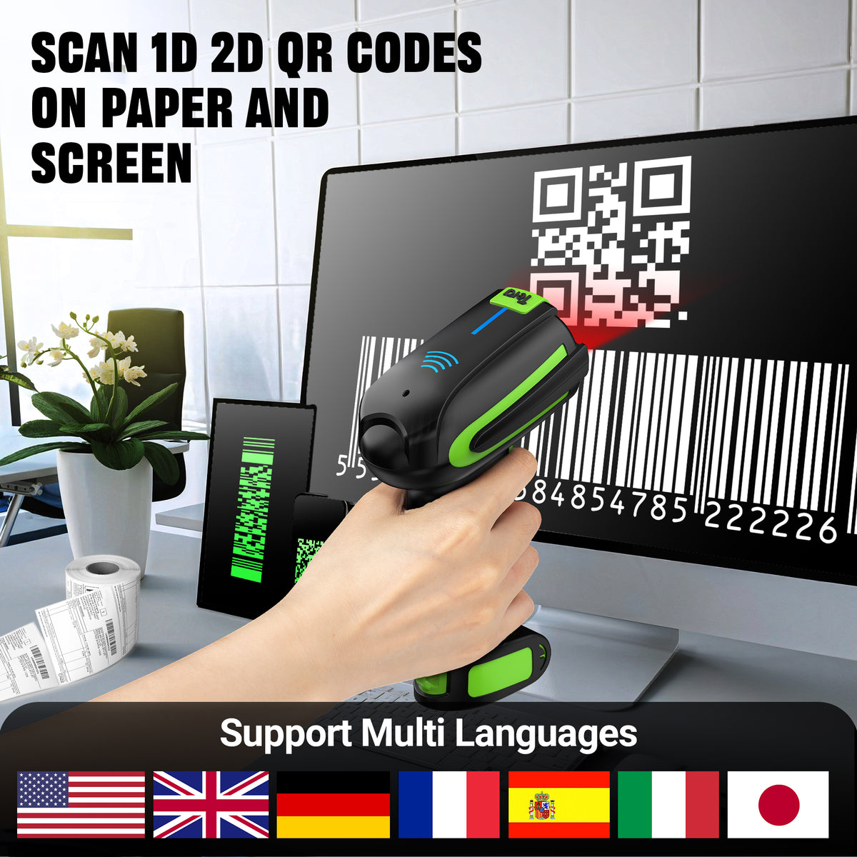 Scan Qr Code Indicator 1D 2D QR Barcode Scanner with Bluetooth 2.4G Wireless USB Wired 8200NFC ...