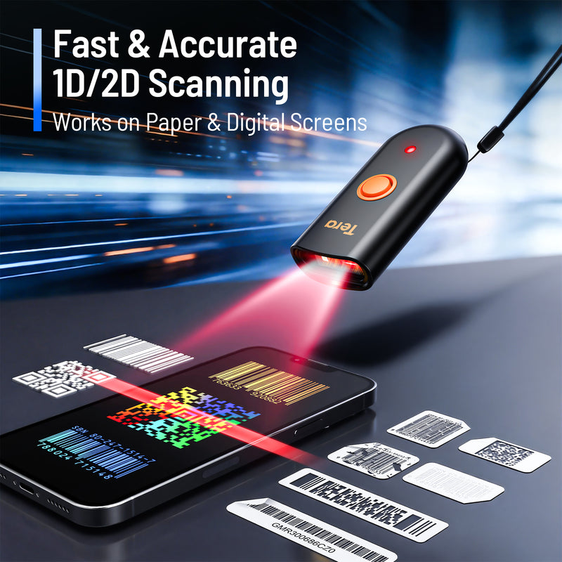 Tera Digital 1100D Barcode Scanner | Portable 2D QR Bar Code Reader