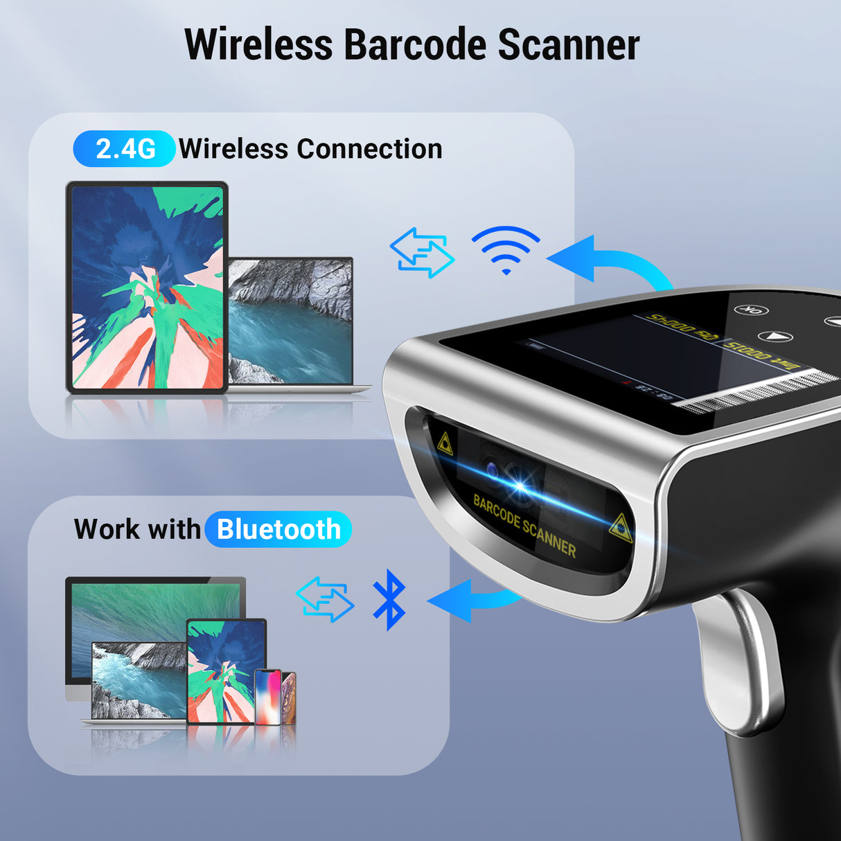 HW0015 2D Wireless Handheld Barcode Scanner Silver