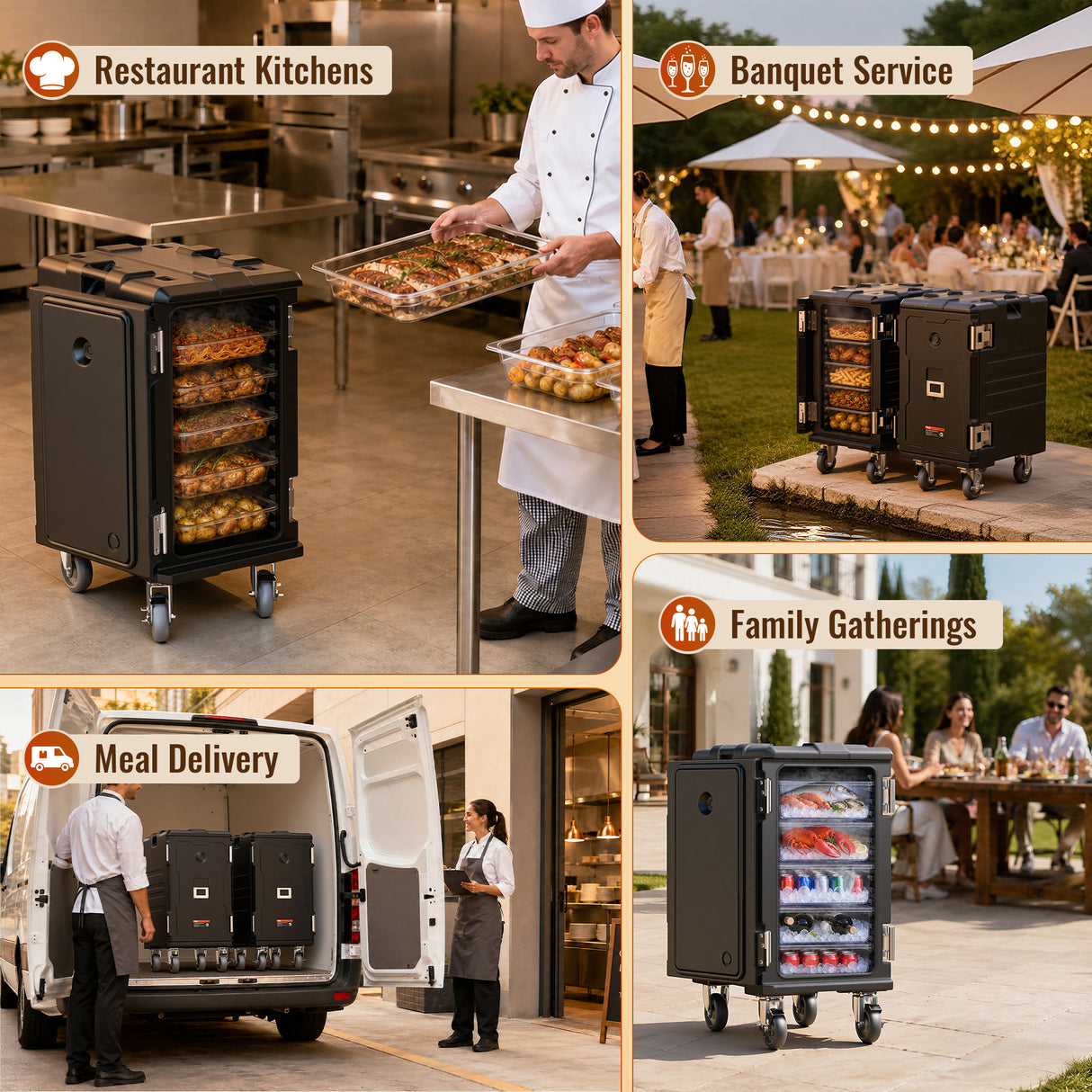 127Qt Insulated Food Pan Carrier - Non-Electric Hot Box Warmer with Casters