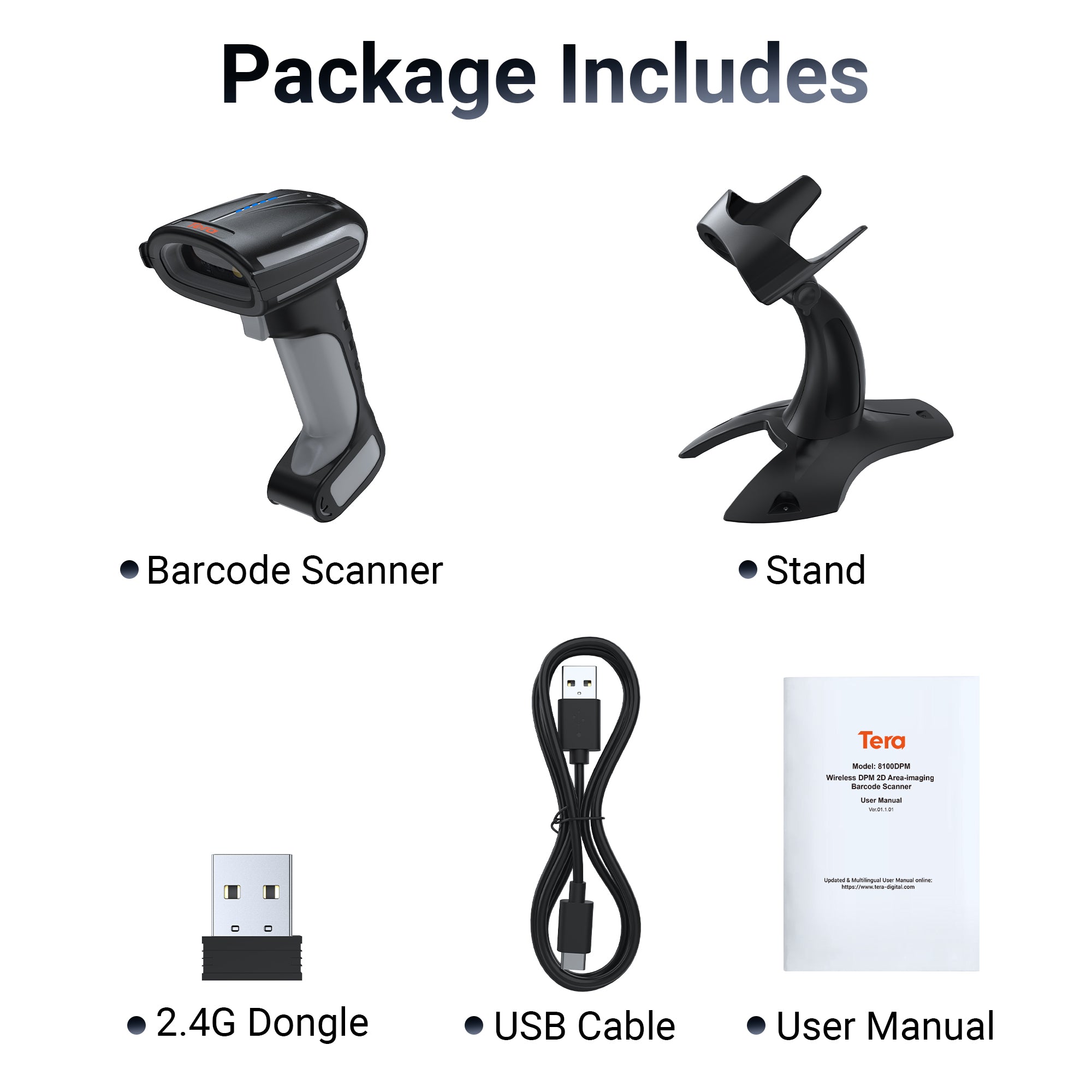 8100DPM Wireless Barcode Scanner with Stand – High-Performance 1D