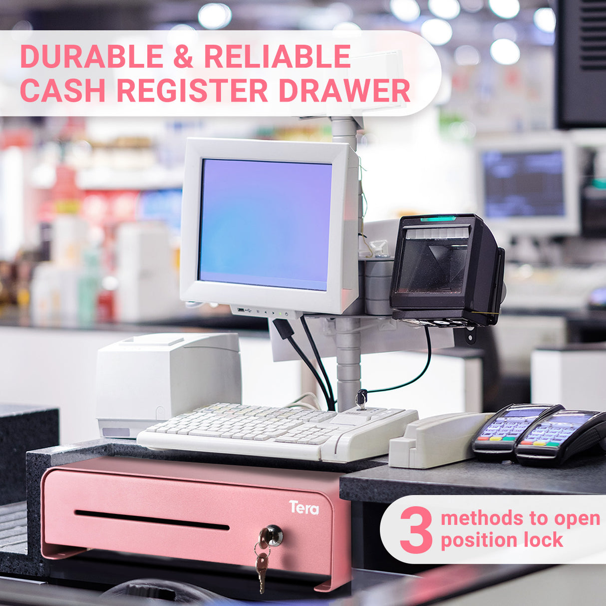 335R 13 inch 4 Bill 4 Coin Cash Drawer Pink