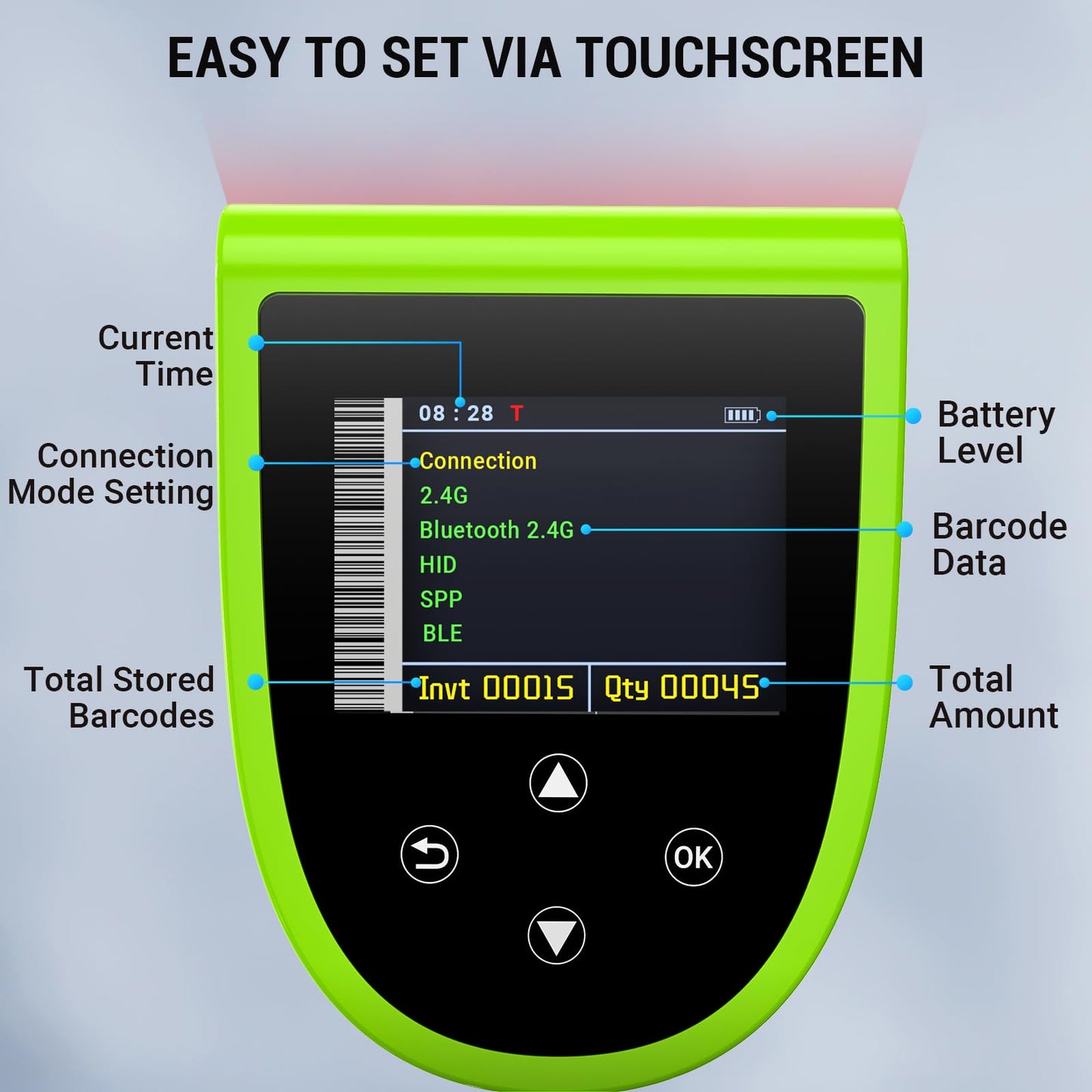 HW0015 2D Wireless Handheld Barcode Scanner Green