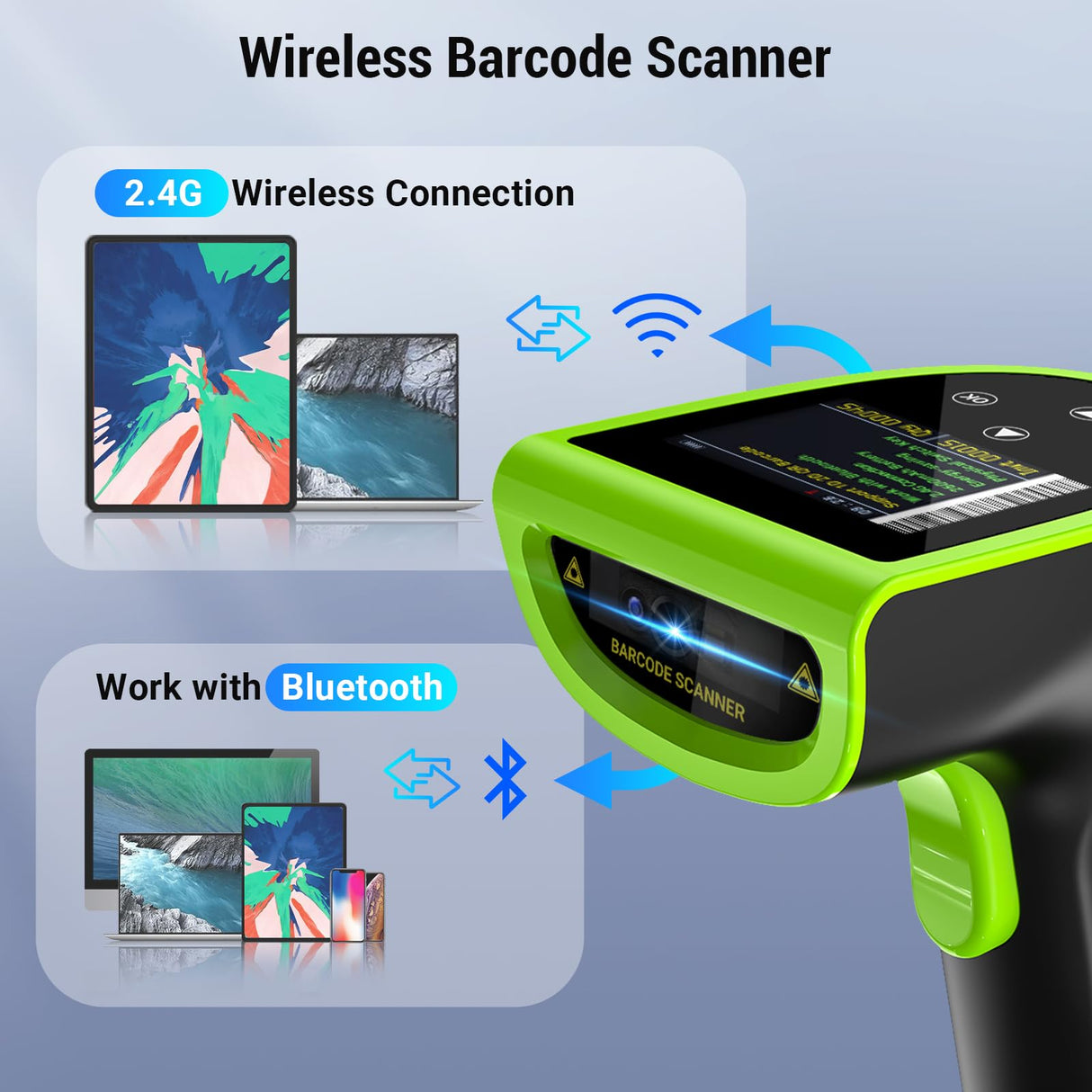 HW0015 2D Wireless Handheld Barcode Scanner Green