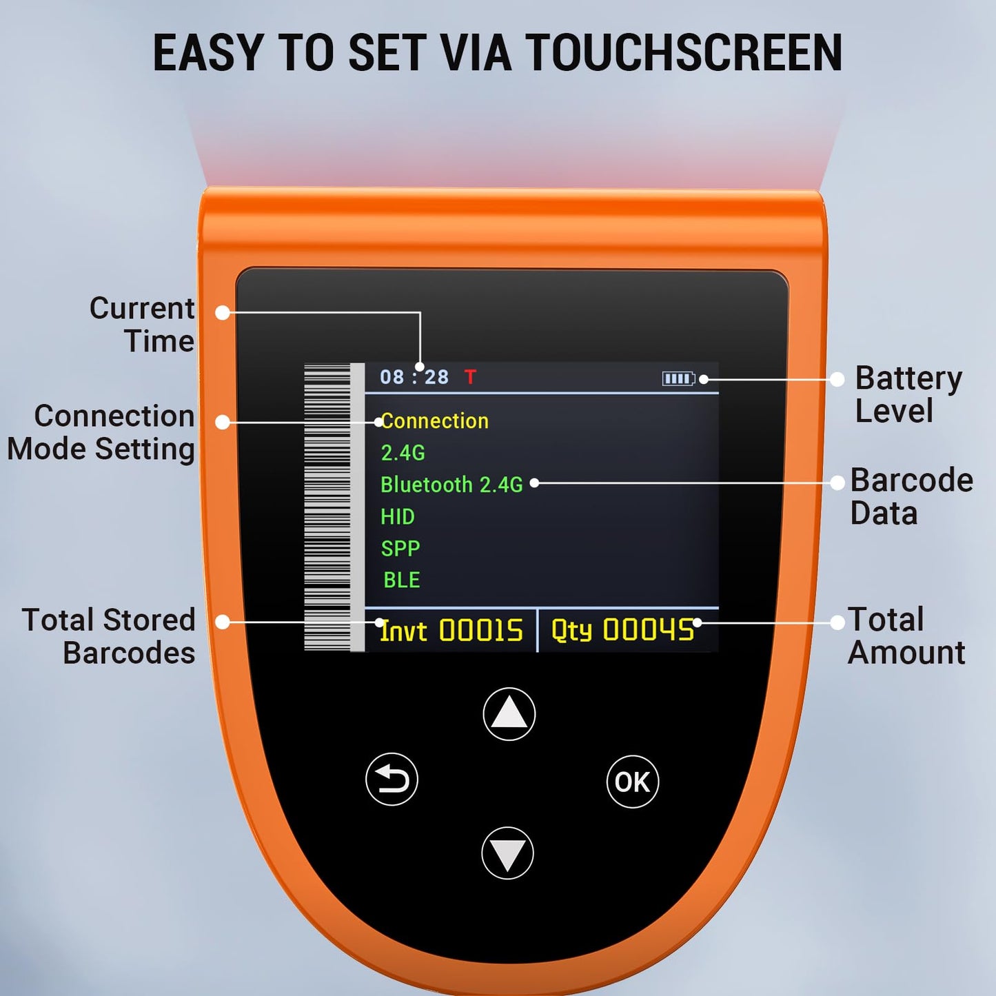 HW0015 2D Wireless Handheld Barcode Scanner Orange