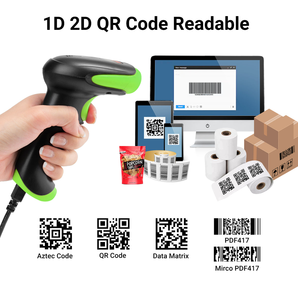 HW0002 Barcode Scanner | 2D QR Bluetooth Wirelss Bar Code Reader | Tera ...