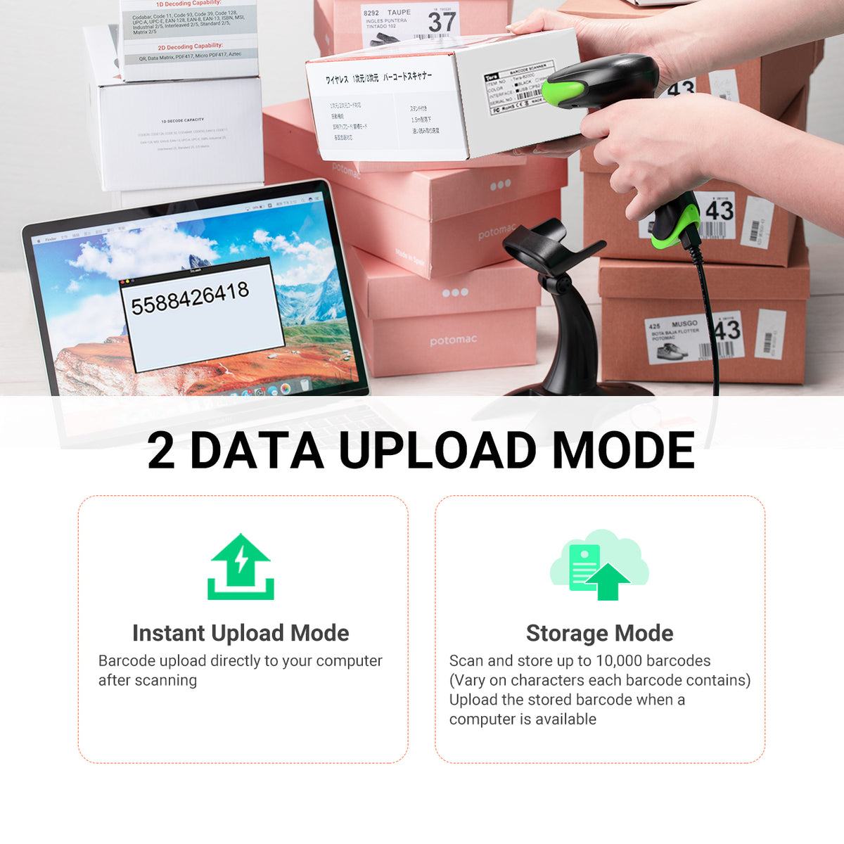 HW0002 Barcode Scanner | 2D QR Bluetooth Wirelss Bar Code Reader | Tera ...