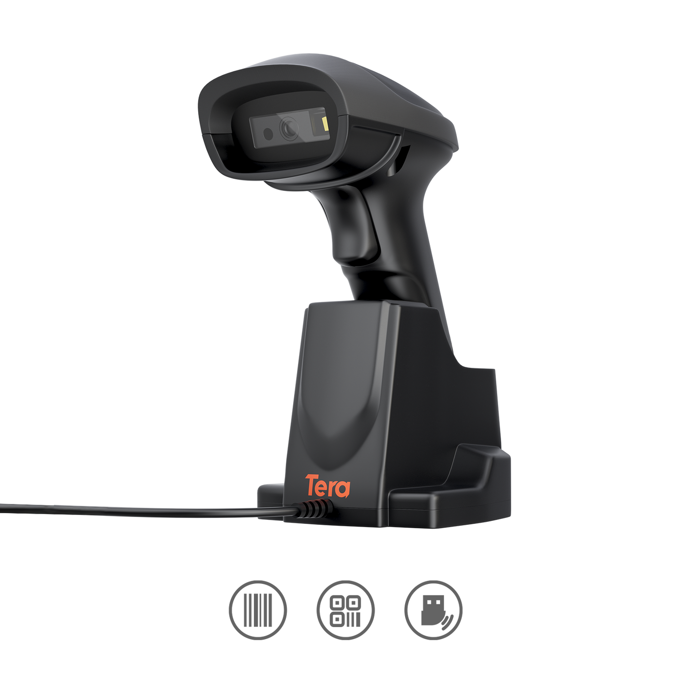 Tera Barcode-scanner 1D 2D QR 3-in-1 Wireless 2.4 GHz/Bluetooth/USB bekabelde barcode-lezer met standaard/houder, HW0001 Tera Barcode-scanner 1D 2D QR 3-in-1 Wireless 2.4 GHz/Bluetooth/USB bekabelde barcode-lezer met standaard/houder, HW0001