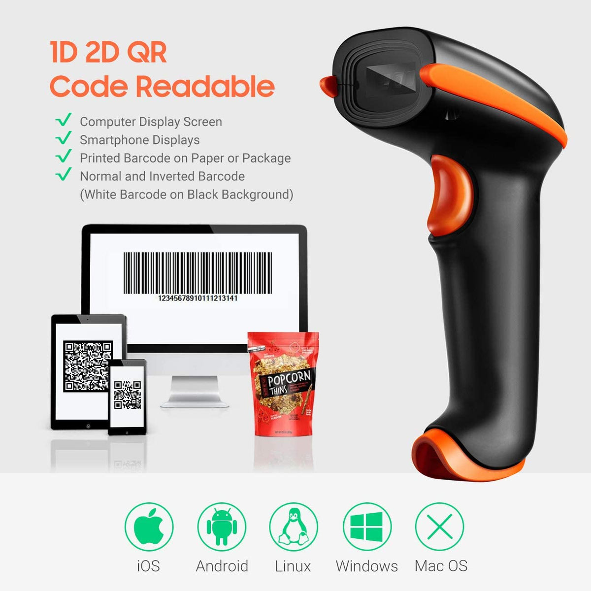 Mountable Qr Code Tera D5100-CR Barcode Scanner | 2D Wireless QR Bar Code Reader