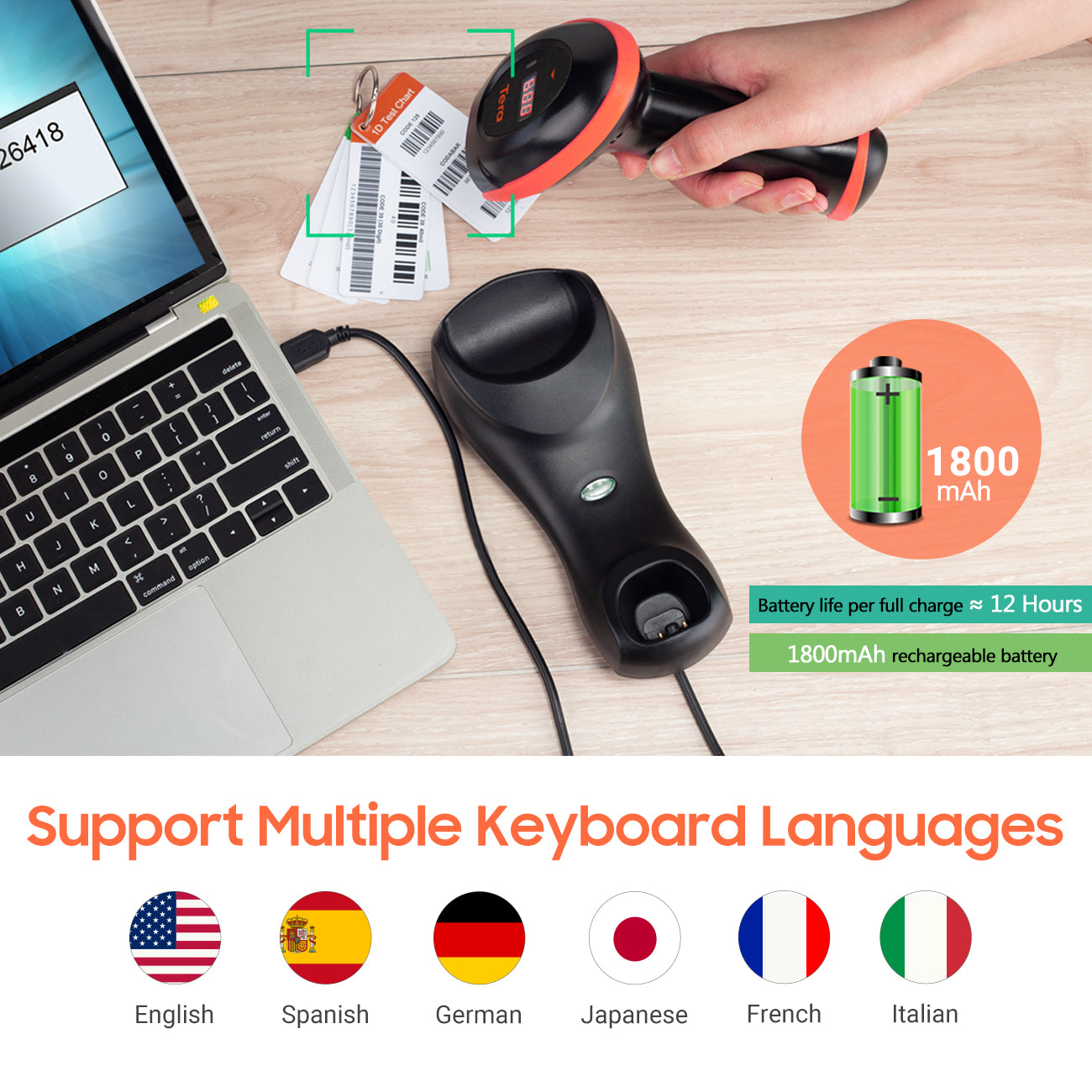 Lettore Codice A Barre 2D Wireless Tera - 1 Megapixel, Base Ricaricabile, Per Inventario - Foto 5