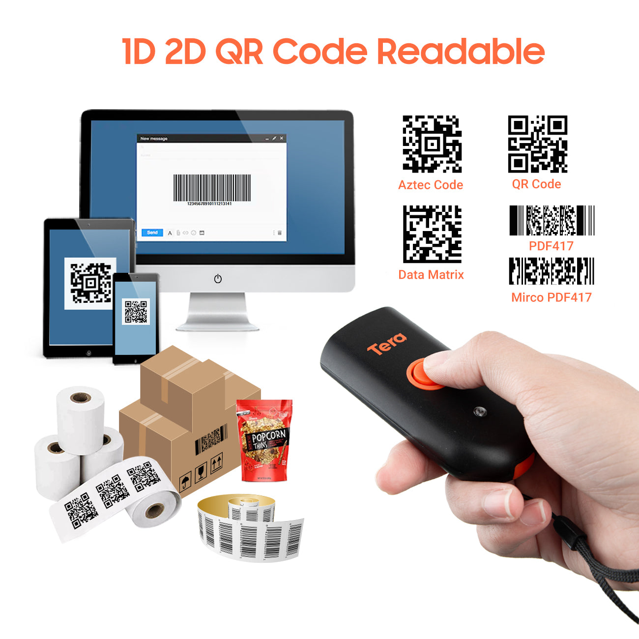 Tera 1100D Barcode Scanner  Portable 2D QR Bar Code Reader